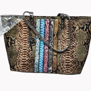 Badgley Mischka Studio Vegan Leather Tote Snake Print Mixed Colors MSRP $129